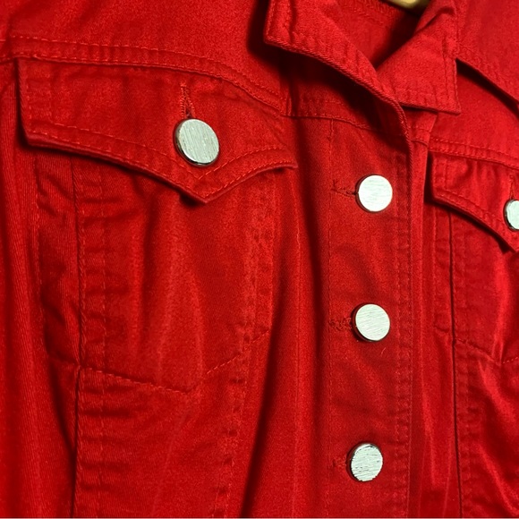 Dress barn Vibrant Red Jean Jacket Some Stretch EUC L - Picture 3 of 8